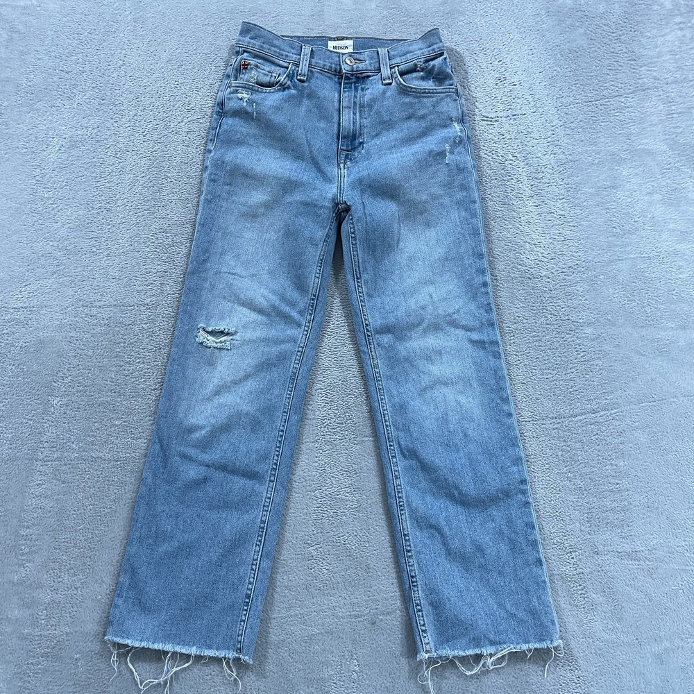Hudson Jeans Womens 25 Noa Mid Rise Straight Crop Fray Hem Blue Denim Y2K Retro